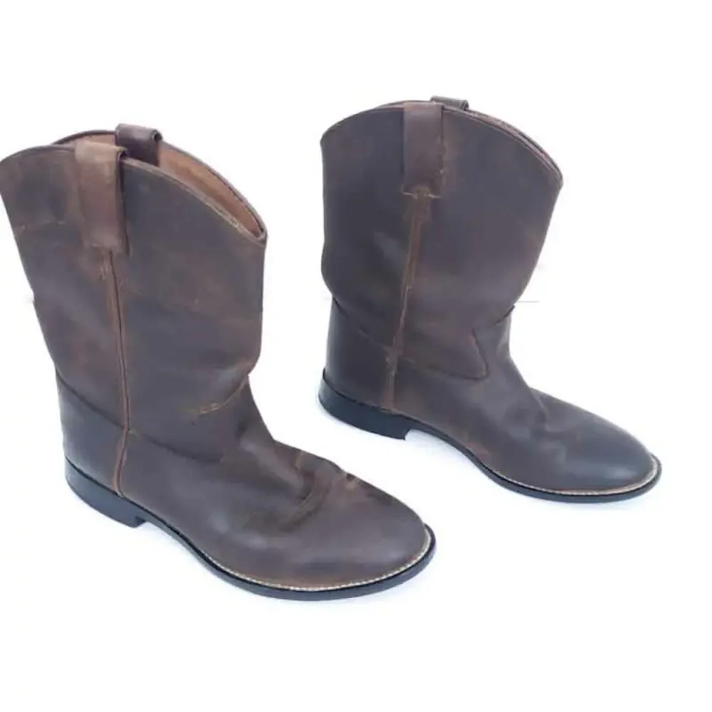 Justin Leather Brown Boots 5 Youth Fit Women 6.5-7 Cowboy Boots Western